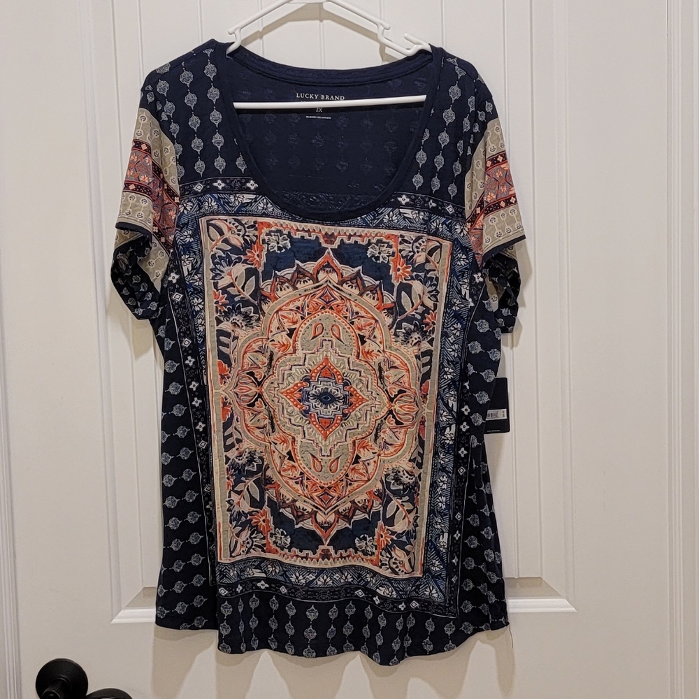 Lucky Brand, size 2x blue, Boho style top NWT tub 1